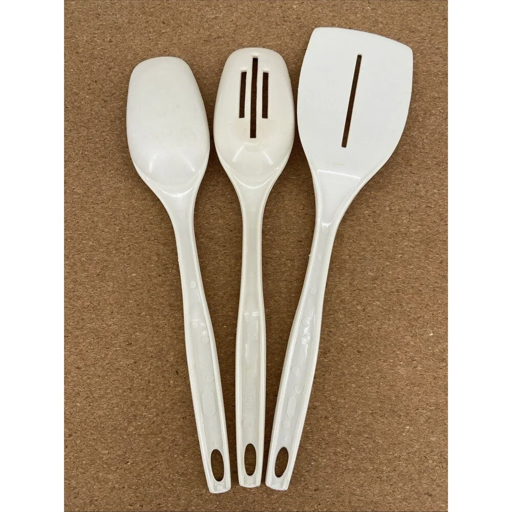 Foley Nylon Cooking Slotted Spoon Spatula Turner Serving Ivory Vintage Set of 3